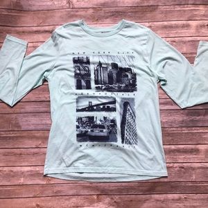 New York Light teal blue long sleeve lounge shirt